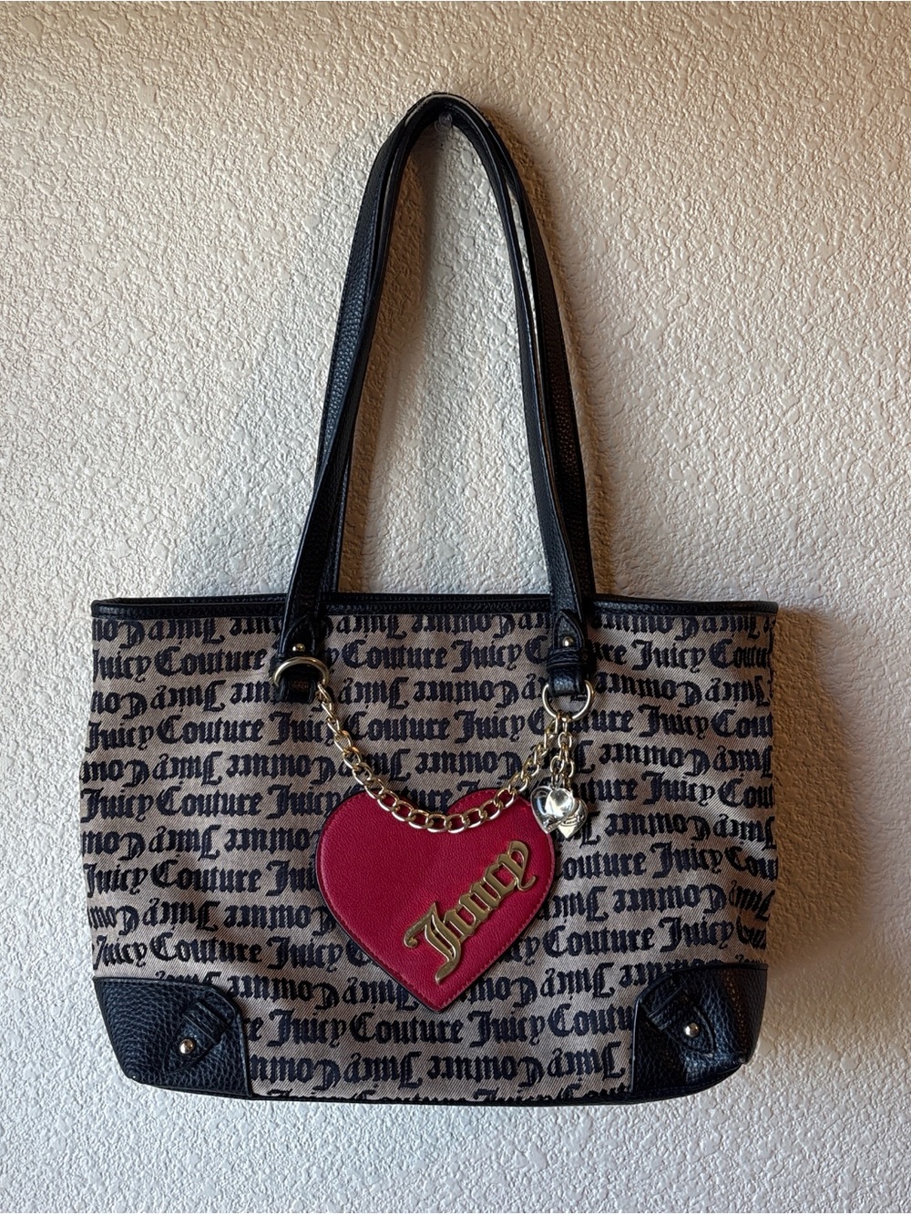 Juicy Couture Black Script Tote with Heart Charm y2k vibes